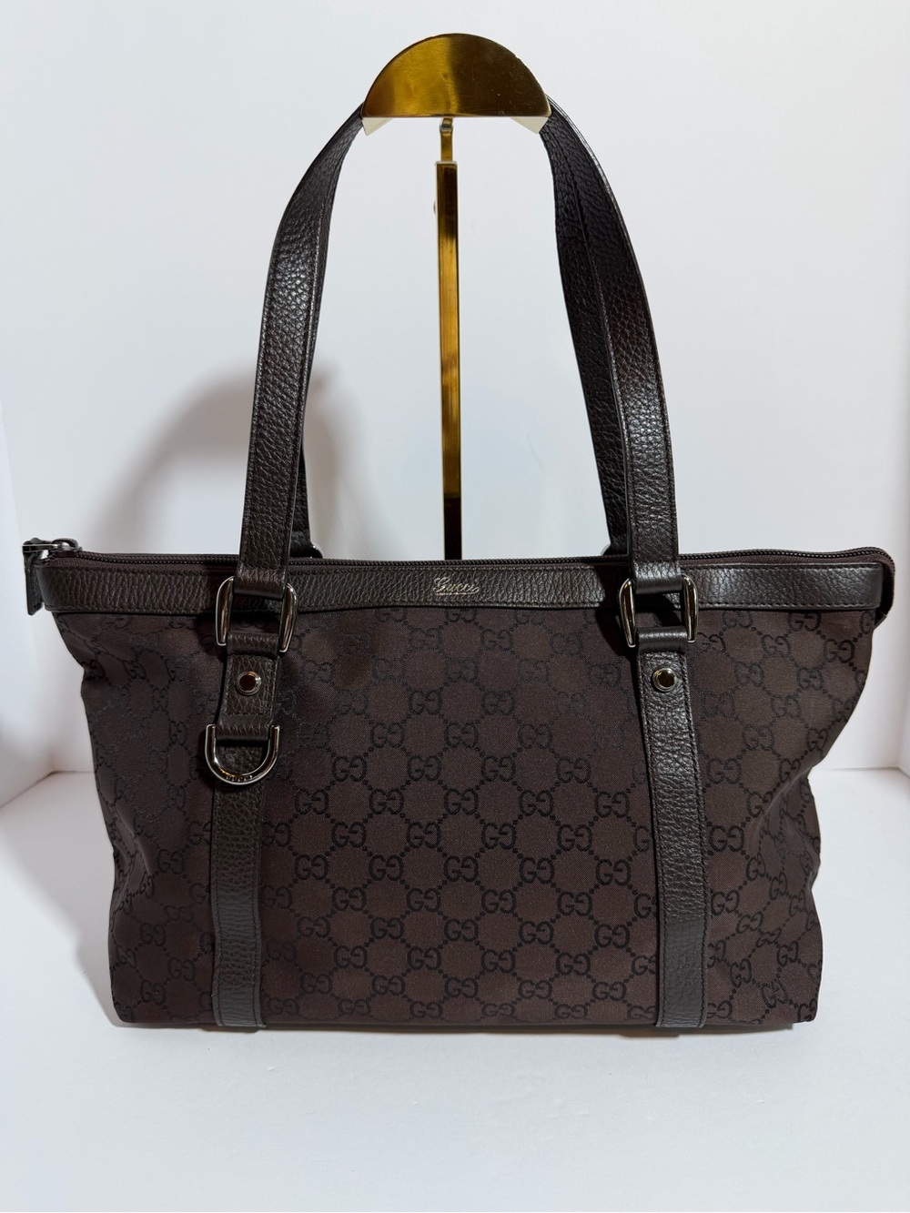 Authentic Gucci Dark Brown GG Monogram Shoulder Tote - Picture 1 of 11